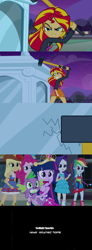 Size: 640x1748 | Tagged: safe, edit, screencap, character:applejack, character:pinkie pie, character:rainbow dash, character:rarity, character:spike, character:sunset shimmer, character:twilight sparkle, my little pony:equestria girls, bad end, comic, mirror, quantum leap, sam beckett, sledgehammer