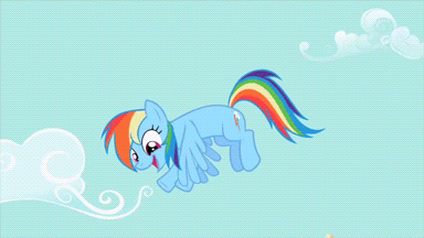 Size: 384x216 | Tagged: safe, edit, edited screencap, screencap, character:rainbow dash, species:pegasus, species:pony, episode:the mysterious mare do well, g4, my little pony: friendship is magic, animated, caption, cloud, cute, dancing, dashabetes, female, flying, gif, happy, haters gonna hate, image macro, mare, meme, reaction image, sky, solo, text