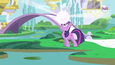 Size: 384x216 | Tagged: safe, edit, edited screencap, screencap, character:twilight sparkle, episode:the crystal empire, g4, my little pony: friendship is magic, spoiler:s03, animated, bipedal, haters gonna hate, hub logo, standing, standing on one leg, teleportation, the failure song, waterlily