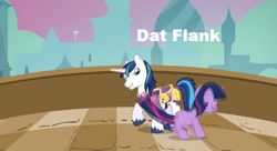 Size: 640x349 | Tagged: safe, edit, edited screencap, screencap, character:shining armor, character:twilight sparkle, species:pony, species:unicorn, ship:shiningsparkle, bedroom eyes, caption, dat butt, female, image macro, incest, male, mare, meme, out of context, shipping, stallion, straight