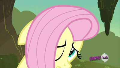 Size: 400x225 | Tagged: safe, edit, edited screencap, screencap, character:fluttershy, episode:hurricane fluttershy, g4, my little pony: friendship is magic, animated, eyelid pull, female, hub logo, image macro, reaction image, solo, why would you do that