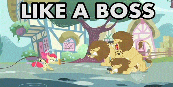 Size: 600x302 | Tagged: safe, edit, edited screencap, screencap, character:apple bloom, episode:the cutie pox, g4, my little pony: friendship is magic, animated, big cat, cutie pox, hub logo, image macro, lion, lion tamer, loop-de-hoop, plate spinning