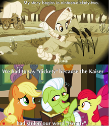 Size: 901x1041 | Tagged: safe, edit, edited screencap, screencap, character:apple bloom, character:applejack, character:granny smith, character:prairie tune, episode:apple family reunion, episode:family appreciation day, g4, my little pony: friendship is magic, flashback, image macro, the simpsons, young granny smith, younger