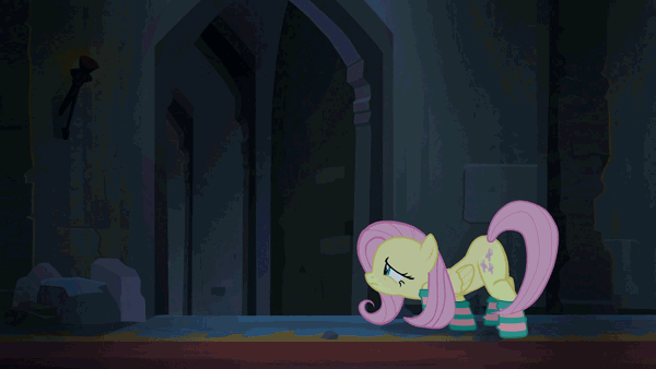 Size: 600x338 | Tagged: safe, edit, screencap, character:fluttershy, episode:castle mane-ia, g4, my little pony: friendship is magic, animated, clothing, female, socks, solo, striped socks