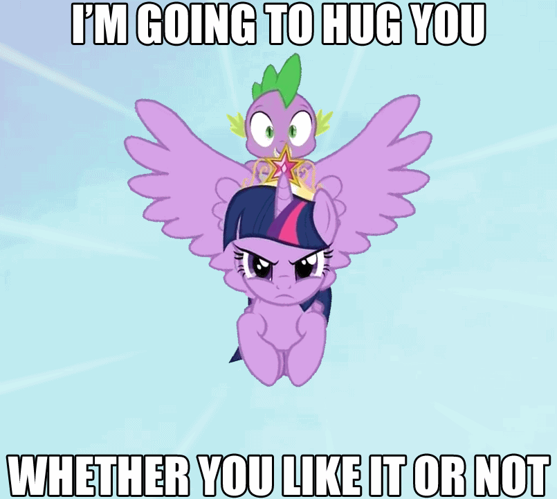 Size: 805x720 | Tagged: safe, edit, edited screencap, screencap, character:spike, character:twilight sparkle, character:twilight sparkle (alicorn), species:alicorn, species:dragon, species:pony, animated, big crown thingy, caption, crown, dragons riding ponies, duo, female, flying, flying at you, frown, glare, hape, hug, image macro, imma snuggle you, imminent hape, incoming hug, it's coming right at us, jewelry, looking at you, male, mare, meme, non-consensual cuddling, regalia, riding, the fourth wall cannot save you, wide eyes, wingless spike