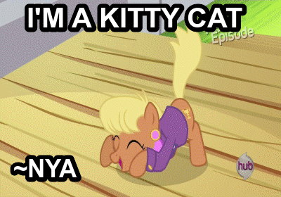 Size: 400x280 | Tagged: safe, edit, edited screencap, screencap, character:ms. harshwhinny, episode:flight to the finish, g4, my little pony: friendship is magic, animated, behaving like a cat, cute, excited, hub logo, image macro, ms. cutewhinny, ms. harshkitty, solo, unprofessional
