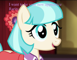 Size: 1383x1080 | Tagged: safe, edit, edited screencap, screencap, character:coco pommel, episode:rarity takes manehattan, g4, my little pony: friendship is magic, female, solo, text