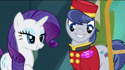 Size: 1920x1080 | Tagged: safe, edit, screencap, character:rarity, character:welcome inn, episode:rarity takes manehattan, g4, my little pony: friendship is magic, bell hop, eyeshadow, gem, jewel, lidded eyes