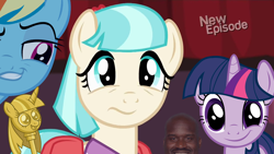 Size: 1280x720 | Tagged: safe, edit, edited screencap, screencap, character:coco pommel, character:rainbow dash, character:twilight sparkle, species:human, irl, irl human, photo, shaq, shaquille o'neal, smugdash, twilight scepter, wat
