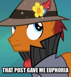 Size: 373x404 | Tagged: safe, edit, edited screencap, screencap, episode:rarity takes manehattan, g4, my little pony: friendship is magic, atheism, caption, euphoric, goldstein, grumpy cat, image macro, inverted mouth, reaction image, solo, sourpuss