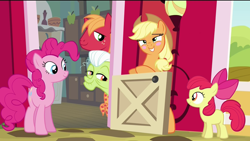 Size: 1920x1080 | Tagged: safe, edit, edited screencap, screencap, character:apple bloom, character:applejack, character:big mcintosh, character:granny smith, character:pinkie pie, species:earth pony, species:pony, episode:pinkie apple pie, g4, my little pony: friendship is magic, blushing, embarrassed, male, stallion