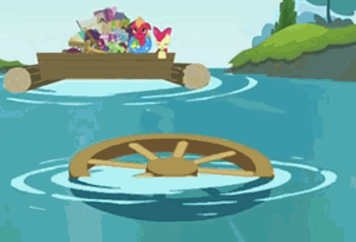 Size: 514x350 | Tagged: safe, edit, edited screencap, screencap, character:apple bloom, character:big mcintosh, species:duck, species:earth pony, species:pony, episode:pinkie apple pie, g4, my little pony: friendship is magic, animated, cropped, eagle, image macro, male, meta, no, op, op is a duck (reaction image), reaction image, stallion, that friggen eagle, the hub, upload, wheel, wheelduck