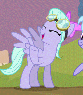 Size: 291x334 | Tagged: safe, edit, edited screencap, screencap, character:cloudchaser, character:flitter, episode:hurricane fluttershy, g4, my little pony: friendship is magic, animated, cropped, goggles, laughing, laughingmares.jpg, loop, offscreen character, solo focus