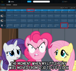 Size: 1280x1204 | Tagged: safe, edit, edited screencap, screencap, character:fluttershy, character:pinkie pie, character:rarity, episode:the last roundup, g4, my little pony: friendship is magic, adventure time, angry, caption, cartoon network, codename kids next door, dodge junction, hub network, looney tunes, meme, my little pony, pound puppies, scooby doo, the amazing world of gumball, the garfield show, tom and jerry, tv guide