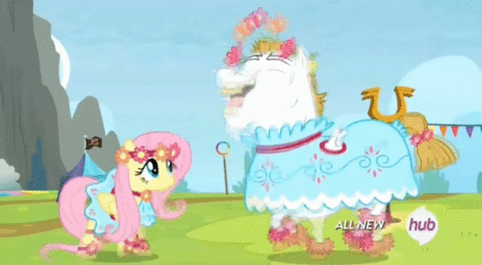 Size: 530x292 | Tagged: safe, edit, edited screencap, screencap, character:bulk biceps, character:fluttershy, species:pegasus, species:pony, ship:flutterbulk, episode:rainbow falls, g4, my little pony: friendship is magic, animated, bulkabetes, caption, cute, eyes closed, female, happy, hub logo, image macro, male, mare, prancing, shipping, shipping fuel, smiling, stallion, straight, text