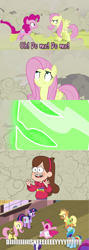 Size: 960x2699 | Tagged: safe, edit, edited screencap, screencap, character:applejack, character:fluttershy, character:pinkie pie, character:rainbow dash, character:rarity, character:twilight sparkle, species:changeling, species:human, episode:a canterlot wedding, g4, my little pony: friendship is magic, bag, crossover, disney, doomie, exploitable meme, gravity falls, mabel pines, mane six, meme, saddle bag, tourist trapped