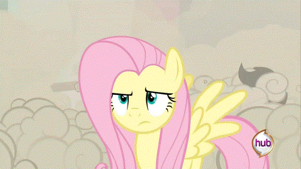 Size: 600x338 | Tagged: safe, edit, edited screencap, screencap, character:fluttershy, character:pinkie pie, species:changeling, species:earth pony, species:pegasus, species:pony, episode:a canterlot wedding, g4, my little pony: friendship is magic, animated, bipedal, do me, doomie, eyeroll, female, frown, gif, hub logo, image macro, mare, meme, no fucks, open mouth, reaction, reaction image, smiling, solo focus, unamused, vulgar