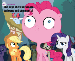 Size: 551x452 | Tagged: safe, edit, edited screencap, screencap, character:applejack, character:pinkie pie, character:rarity, episode:simple ways, g4, my little pony: friendship is magic, bravest warriors, catbug, inflated head