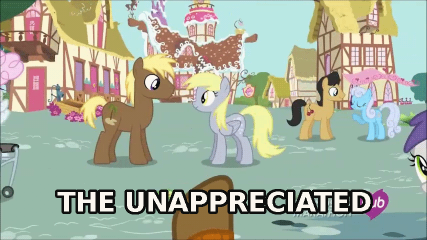 Size: 854x480 | Tagged: safe, edit, edited screencap, screencap, character:cherry cola, character:coco crusoe, character:derpy hooves, character:tornado bolt, species:earth pony, species:pegasus, species:pony, episode:simple ways, g4, my little pony: friendship is magic, animated, blinking, c:, caption, eye contact, eyes closed, female, gif, grin, image macro, looking at each other, looking at you, male, mare, pointing, smiling, stallion, talking, victory