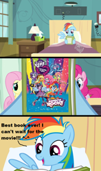 Size: 602x1022 | Tagged: safe, edit, edited screencap, screencap, character:applejack, character:dj pon-3, character:fluttershy, character:pinkie pie, character:rainbow dash, character:rarity, character:twilight sparkle, character:vinyl scratch, episode:read it and weep, equestria girls:rainbow rocks, g4, my little pony: equestria girls, my little pony: friendship is magic, my little pony:equestria girls, book, comic, hub logo, humane five, humane six, meme, ponied up, reading rainbow, screencap comic