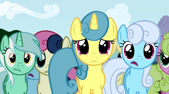 Size: 578x322 | Tagged: safe, edit, edited screencap, screencap, character:bon bon, character:daisy, character:lemon hearts, character:linky, character:lyra heartstrings, character:shoeshine, character:sweetie drops, species:earth pony, species:pony, species:unicorn, episode:the super speedy cider squeezy 6000, g4, my little pony: friendship is magic, animated, blinking, crying, cute, dilated pupils, eye shimmer, frown, gritted teeth, lip bite, looking at you, loop, lyrabetes, open mouth, sad, sadorable, teary eyes, wide eyes