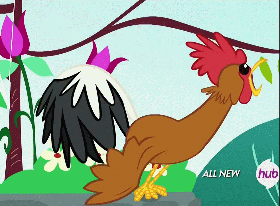Size: 982x720 | Tagged: safe, edit, edited screencap, screencap, species:rooster, episode:filli vanilli, g4, my little pony: friendship is magic, animal, animated, crowing, hub logo, loop, open mouth, solo, spread wings, wings