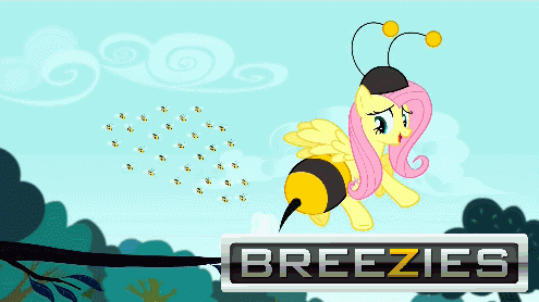 Size: 495x278 | Tagged: safe, edit, edited screencap, screencap, character:fluttershy, species:breezies, episode:it ain't easy being breezies, g4, my little pony: friendship is magic, animal costume, animated, bee, bee costume, beekini, brazzers, butt shake, clothing, costume, flutterbee, parody, plot