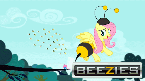 Size: 495x278 | Tagged: safe, edit, edited screencap, screencap, character:fluttershy, character:seabreeze, species:breezies, episode:it ain't easy being breezies, g4, my little pony: friendship is magic, animal costume, animated, bee, bee costume, beekini, brazzers, butt shake, clothing, costume, flutterbee, parody, plot