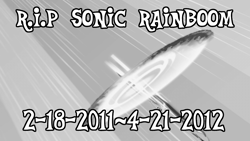 Size: 1280x720 | Tagged: safe, edit, edited screencap, screencap, character:rainbow dash, episode:sonic rainboom, g4, my little pony: friendship is magic, black and white, drama, grayscale, monochrome, op is a duck, op is trying to start shit, rest in peace, text