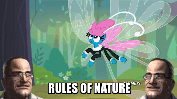 Size: 576x324 | Tagged: safe, edit, edited screencap, screencap, character:seabreeze, species:breezies, episode:it ain't easy being breezies, g4, my little pony: friendship is magic, acorn, animated, image macro, meme, metal gear, metal gear rising, rules of nature, senator armstrong