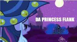Size: 641x352 | Tagged: safe, edit, edited screencap, screencap, character:princess luna, character:star swirl the bearded, character:twilight sparkle, episode:luna eclipsed, g4, my little pony: friendship is magic, all new, dat butt, image macro, meme, mooning, plot, star swirl the bearded costume, text