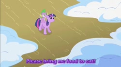 Size: 855x474 | Tagged: safe, edit, edited screencap, screencap, character:twilight sparkle, character:twilight sparkle (unicorn), species:dragon, species:pony, species:unicorn, episode:winter wrap up, g4, my little pony: friendship is magic, female, literal, male, mare, purple text, text, youtube link