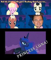 Size: 1600x1900 | Tagged: safe, edit, edited screencap, screencap, character:luckette, character:princess luna, species:pony, episode:for whom the sweetie belle toils, episode:luna eclipsed, g4, my little pony: friendship is magic, awards, awards show, best pony, drama, female, filly, hilarious in handsight, implied eclair créme, implied star gazer, implied trixie, leonardo dicaprio, male, mare, obligatory pony, offscreen character, oscars, stallion, steve harvey, wait what, worst pony, xk-class end-of-the-world scenario