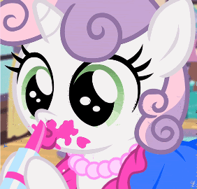 Size: 282x270 | Tagged: safe, edit, screencap, character:sweetie belle, episode:for whom the sweetie belle toils, 5-year-old sweetie belle, animated, female, lipstick, nose picking, solo, wat