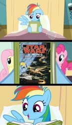 Size: 581x1000 | Tagged: safe, edit, edited screencap, screencap, character:rainbow dash, episode:read it and weep, g4, my little pony: friendship is magic, crossover, exploitable meme, meme, obligatory pony, reading rainbow, screencap comic, star wars, star wars: rogue squadron, x-wing