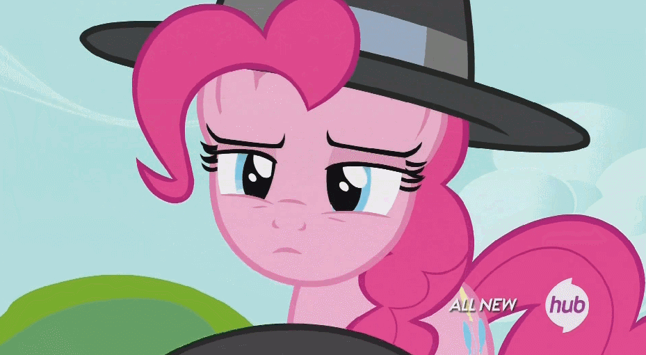 Size: 929x510 | Tagged: safe, edit, screencap, character:pinkie pie, species:earth pony, species:pony, episode:testing testing 1-2-3, g4, my little pony: friendship is magic, animated, clothing, endless, female, hat, hub logo, solo