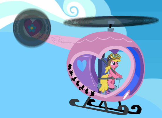 Size: 550x400 | Tagged: safe, edit, edited screencap, screencap, character:cherry berry, episode:testing testing 1-2-3, g4, my little pony: friendship is magic, animated, aviator hat, clothing, hat, helicopter, pedalcopter, pedaling, pink baron, solo, tally marks
