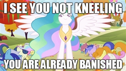 Size: 400x225 | Tagged: safe, edit, edited screencap, screencap, character:amethyst star, character:bon bon, character:carrot top, character:dizzy twister, character:golden harvest, character:minuette, character:orange swirl, character:parasol, character:princess celestia, character:sea swirl, character:sparkler, character:spring melody, character:sprinkle medley, character:sunshower raindrops, character:sweetie drops, character:twinkleshine, episode:fall weather friends, g4, my little pony: friendship is magic, image macro, tyrant celestia