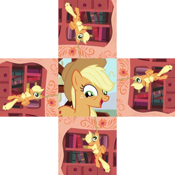 Size: 600x600 | Tagged: safe, edit, edited screencap, screencap, character:applejack, species:pony, episode:applebuck season, episode:look before you sleep, g4, my little pony: friendship is magic, animated, derp, female, rope, silly, silly pony, solo, swingjack