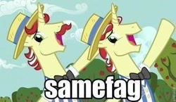 Size: 300x174 | Tagged: safe, edit, edited screencap, screencap, character:flam, character:flim, episode:the super speedy cider squeezy 6000, g4, my little pony: friendship is magic, flim flam brothers, image macro, samefag, vulgar