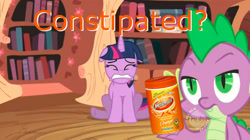 Size: 900x505 | Tagged: safe, edit, screencap, character:spike, character:twilight sparkle, episode:lesson zero, g4, my little pony: friendship is magic, constipated, laxative, metamucil