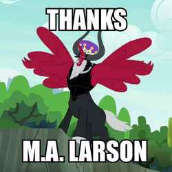 Size: 400x400 | Tagged: safe, edit, edited screencap, screencap, character:lord tirek, species:alicorn, species:pony, episode:twilight's kingdom, g4, my little pony: friendship is magic, image macro, lord tirek's outstretched arms, male, meme, solo, thanks m.a. larson