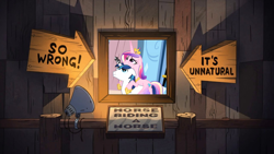 Size: 1280x720 | Tagged: safe, edit, edited screencap, screencap, character:princess cadance, character:shining armor, episode:the crystal empire, g4, my little pony: friendship is magic, boss mabel, exploitable meme, gravity falls, horn, horse riding a horse, looking up, magic suppression, meme, ponies riding ponies