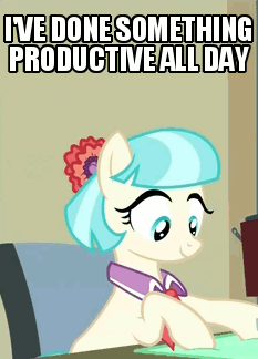 Size: 233x324 | Tagged: safe, edit, edited screencap, screencap, character:coco pommel, episode:twilight's kingdom, g4, my little pony: friendship is magic, animated, cocobetes, cute, female, i have done nothing productive all day, image macro, impact font, meme, productive, solo, subversion, subverted meme