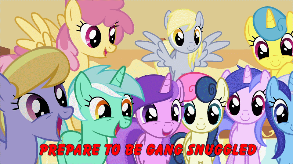Size: 960x540 | Tagged: safe, edit, edited screencap, screencap, character:amethyst star, character:bon bon, character:cloud kicker, character:derpy hooves, character:dizzy twister, character:lemon hearts, character:linky, character:lyra heartstrings, character:minuette, character:orange swirl, character:rainbowshine, character:sea swirl, character:shoeshine, character:sparkler, character:sweetie drops, character:twinkleshine, character:white lightning, species:earth pony, species:pegasus, species:pony, species:unicorn, episode:applebuck season, g4, my little pony: friendship is magic, adorableshine, adorabon, animated, awwmethyst star, background pony, blep, cute, derpabetes, female, grin, hape, imma snuggle you, imminent hape, leaning, lemonbetes, licking lips, looking at you, lyrabetes, mare, minubetes, open mouth, seadorable, smiling, snuggles?, spread wings, squee, talking, tongue out, underp, wide eyes, wings, you gonna get snuggled
