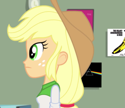 Size: 833x720 | Tagged: safe, edit, screencap, character:applejack, episode:a case for the bass, equestria girls:rainbow rocks, g4, my little pony: equestria girls, my little pony:equestria girls, album cover, andy warhol, banana, female, hipgnosis, pink floyd, solo, the dark side of the moon, the velvet underground, the velvet underground & nico