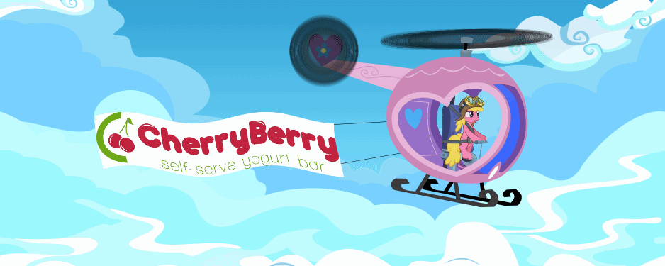 Size: 938x375 | Tagged: safe, edit, screencap, character:cherry berry, animated, banner, helicopter, loop, pedalcopter, solo, yogurt