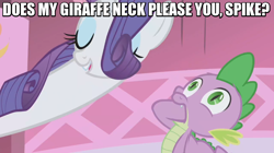 Size: 858x482 | Tagged: safe, edit, edited screencap, screencap, character:rarity, character:spike, ship:sparity, episode:the ticket master, g4, my little pony: friendship is magic, claw in mouth, do not want, female, hand in mouth, hoof in mouth, image macro, long neck, long pony, male, meme, nope, shipping, straight, wat