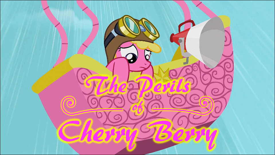 Size: 960x540 | Tagged: safe, edit, edited screencap, screencap, character:cherry berry, episode:the mysterious mare do well, g4, my little pony: friendship is magic, animated, aviator hat, balloon, clothing, falling, goggles, hat, peril, solo, the perils of penelope pitstop