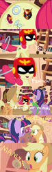 Size: 845x2783 | Tagged: safe, edit, edited screencap, screencap, character:apple bloom, character:applejack, character:twilight sparkle, episode:the cutie pox, g4, my little pony: friendship is magic, captain falcon, comic, cutie pox, loop-de-hoop